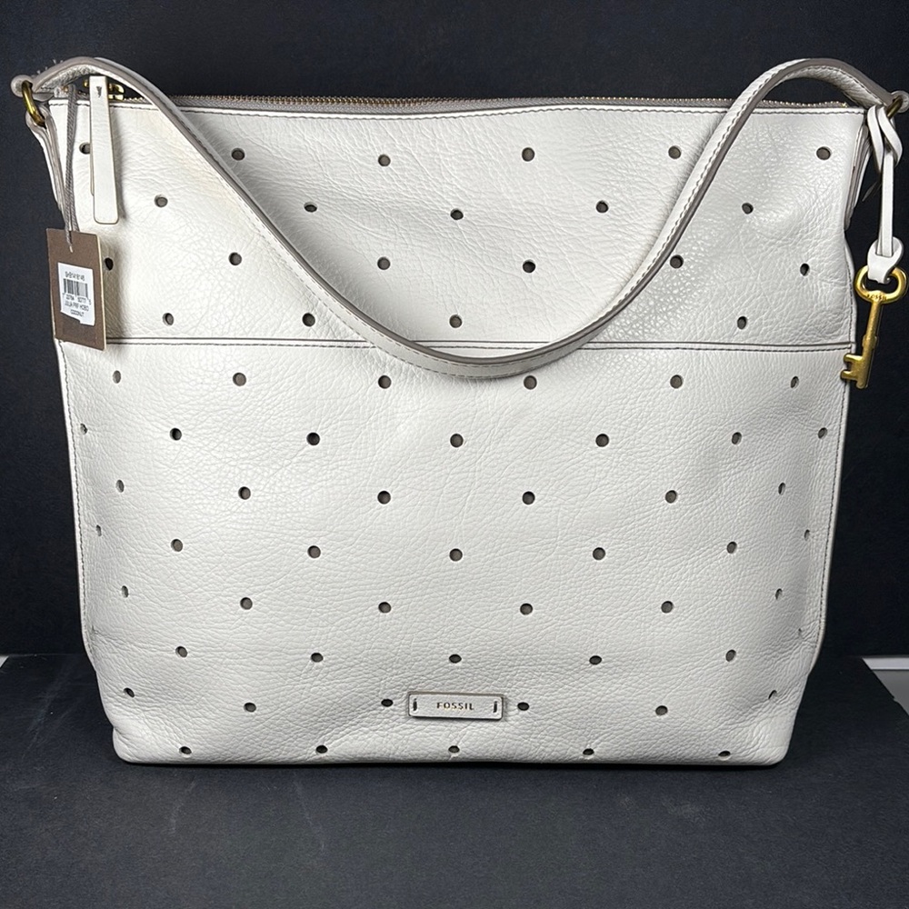 NWT-Fossil Julia Perforated Hobo Bag in Coconut (White) Leather